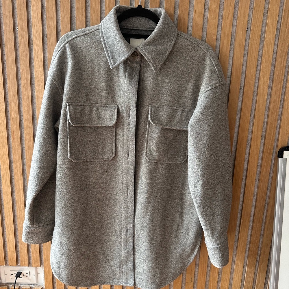 H&M Gray Felt Button-Up Shirt Jacket